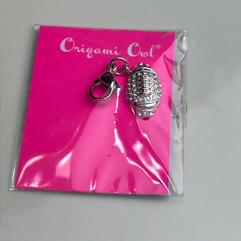 Origami Owl Silver Tone Pave Football Dangle Charm NWT